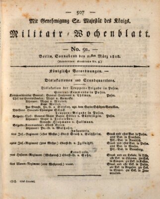 Militär-Wochenblatt Samstag 21. März 1818