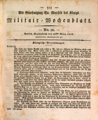 Militär-Wochenblatt Samstag 28. März 1818