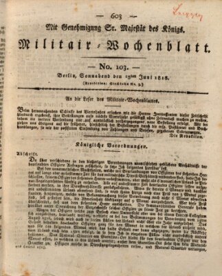 Militär-Wochenblatt Samstag 13. Juni 1818