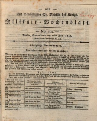 Militär-Wochenblatt Samstag 20. Juni 1818