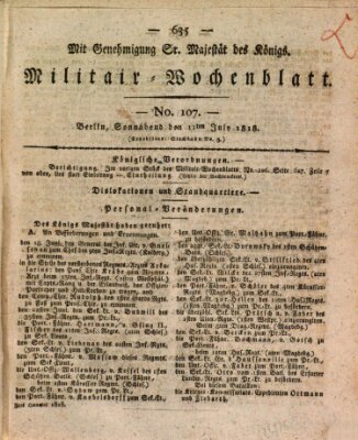 Militär-Wochenblatt Samstag 11. Juli 1818