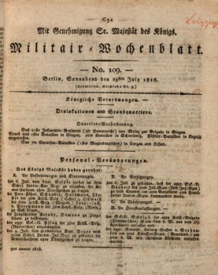 Militär-Wochenblatt Samstag 25. Juli 1818