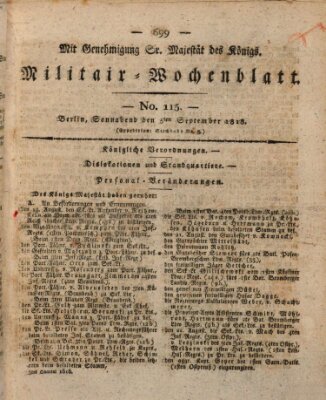 Militär-Wochenblatt Samstag 5. September 1818