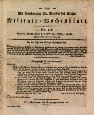 Militär-Wochenblatt Samstag 12. September 1818