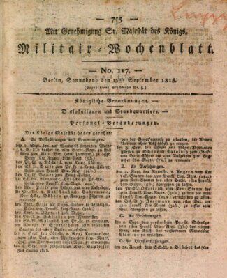 Militär-Wochenblatt Samstag 19. September 1818