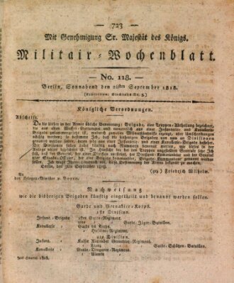 Militär-Wochenblatt Samstag 26. September 1818