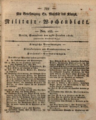 Militär-Wochenblatt Samstag 24. Oktober 1818