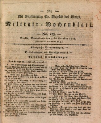 Militär-Wochenblatt Samstag 31. Oktober 1818