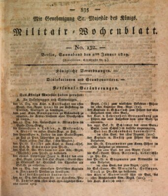 Militär-Wochenblatt Samstag 2. Januar 1819