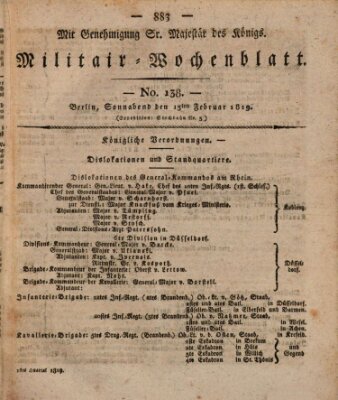 Militär-Wochenblatt Samstag 13. Februar 1819