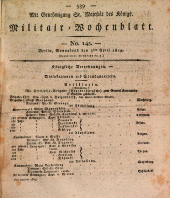 Militär-Wochenblatt Samstag 3. April 1819