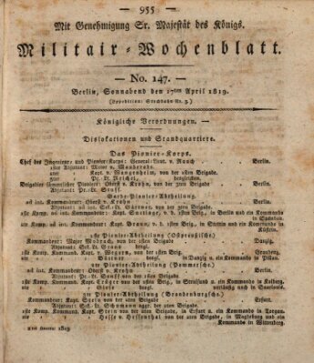 Militär-Wochenblatt Samstag 17. April 1819