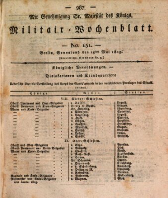 Militär-Wochenblatt Samstag 15. Mai 1819