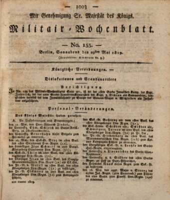 Militär-Wochenblatt Samstag 29. Mai 1819