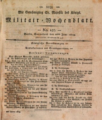 Militär-Wochenblatt Samstag 26. Juni 1819