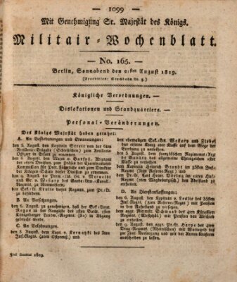 Militär-Wochenblatt Samstag 21. August 1819