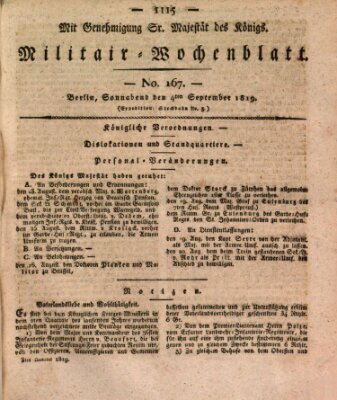 Militär-Wochenblatt Samstag 4. September 1819