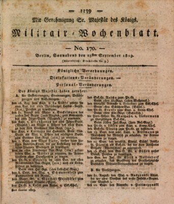Militär-Wochenblatt Samstag 25. September 1819