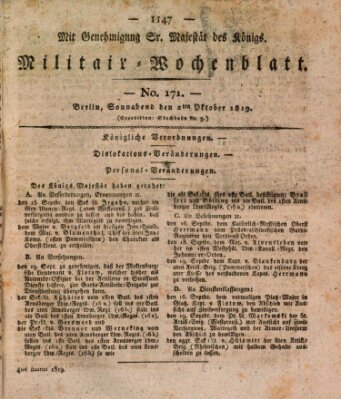 Militär-Wochenblatt Samstag 2. Oktober 1819