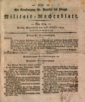 Militär-Wochenblatt Samstag 23. Oktober 1819