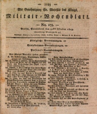 Militär-Wochenblatt Samstag 30. Oktober 1819