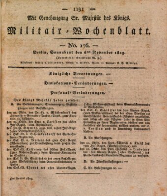 Militär-Wochenblatt Samstag 6. November 1819