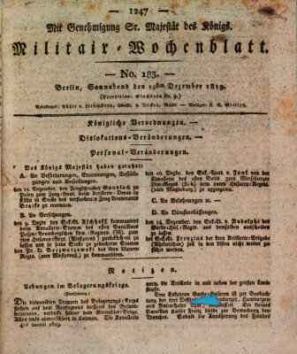 Militär-Wochenblatt Samstag 25. Dezember 1819