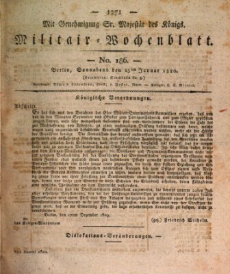 Militär-Wochenblatt Samstag 15. Januar 1820