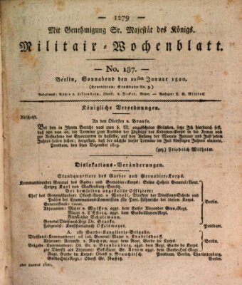 Militär-Wochenblatt Samstag 22. Januar 1820