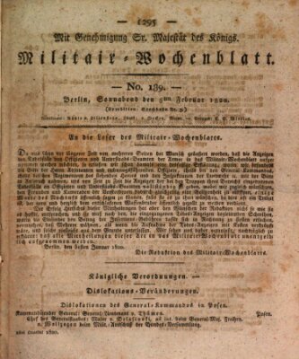 Militär-Wochenblatt Samstag 5. Februar 1820