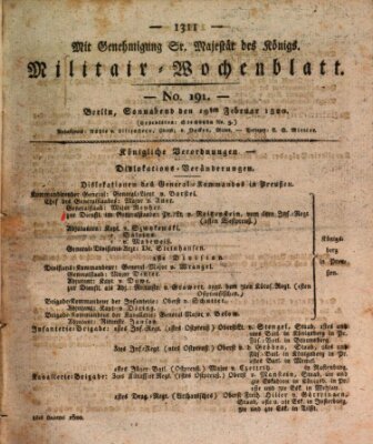 Militär-Wochenblatt Samstag 19. Februar 1820