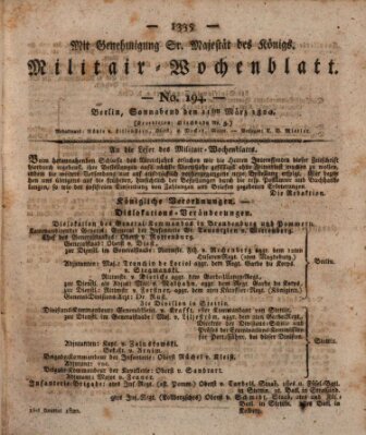 Militär-Wochenblatt Samstag 11. März 1820