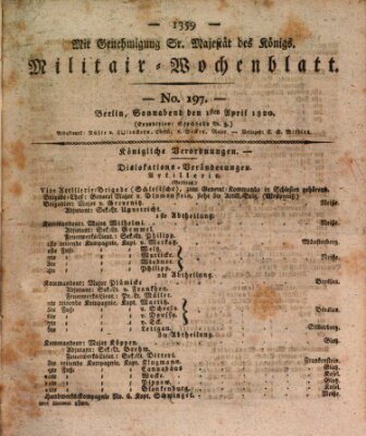 Militär-Wochenblatt Samstag 1. April 1820