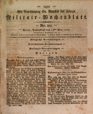 Militär-Wochenblatt Samstag 27. Mai 1820