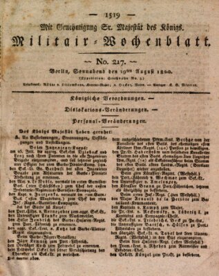 Militär-Wochenblatt Samstag 19. August 1820