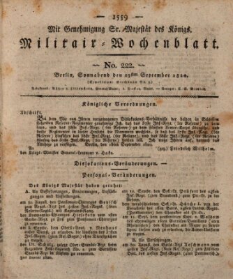 Militär-Wochenblatt Samstag 23. September 1820