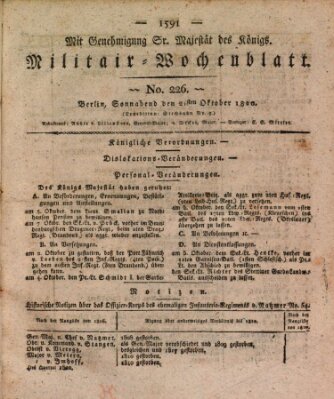 Militär-Wochenblatt Samstag 21. Oktober 1820