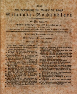 Militär-Wochenblatt Samstag 16. Dezember 1820