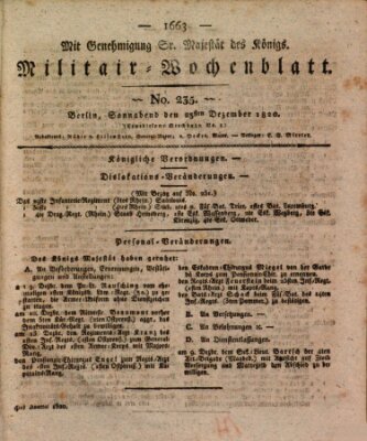 Militär-Wochenblatt Samstag 23. Dezember 1820