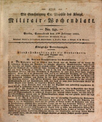 Militär-Wochenblatt Samstag 3. Februar 1821