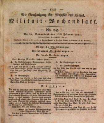 Militär-Wochenblatt Samstag 17. Februar 1821