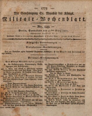 Militär-Wochenblatt Samstag 31. März 1821