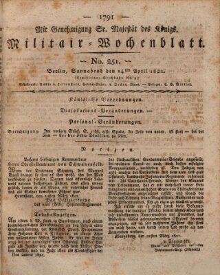 Militär-Wochenblatt Samstag 14. April 1821