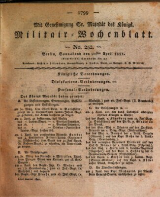 Militär-Wochenblatt Samstag 21. April 1821