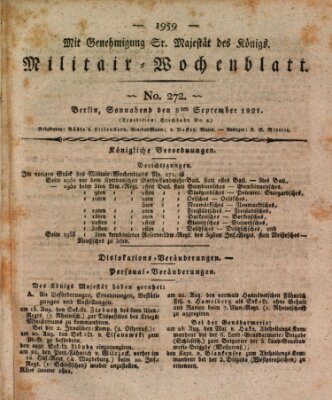 Militär-Wochenblatt Samstag 8. September 1821