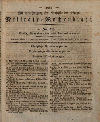 Militär-Wochenblatt Samstag 29. September 1821