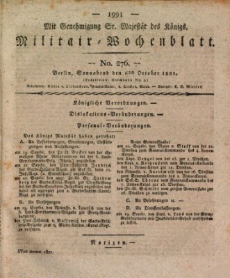 Militär-Wochenblatt Samstag 6. Oktober 1821