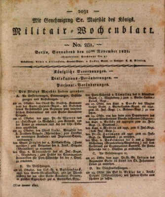 Militär-Wochenblatt Samstag 10. November 1821