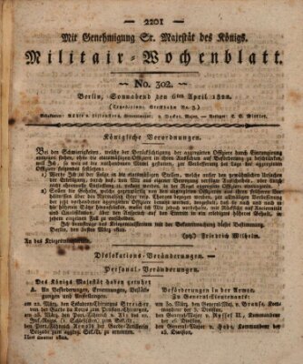 Militär-Wochenblatt Samstag 6. April 1822