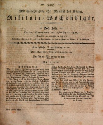 Militär-Wochenblatt Samstag 27. April 1822